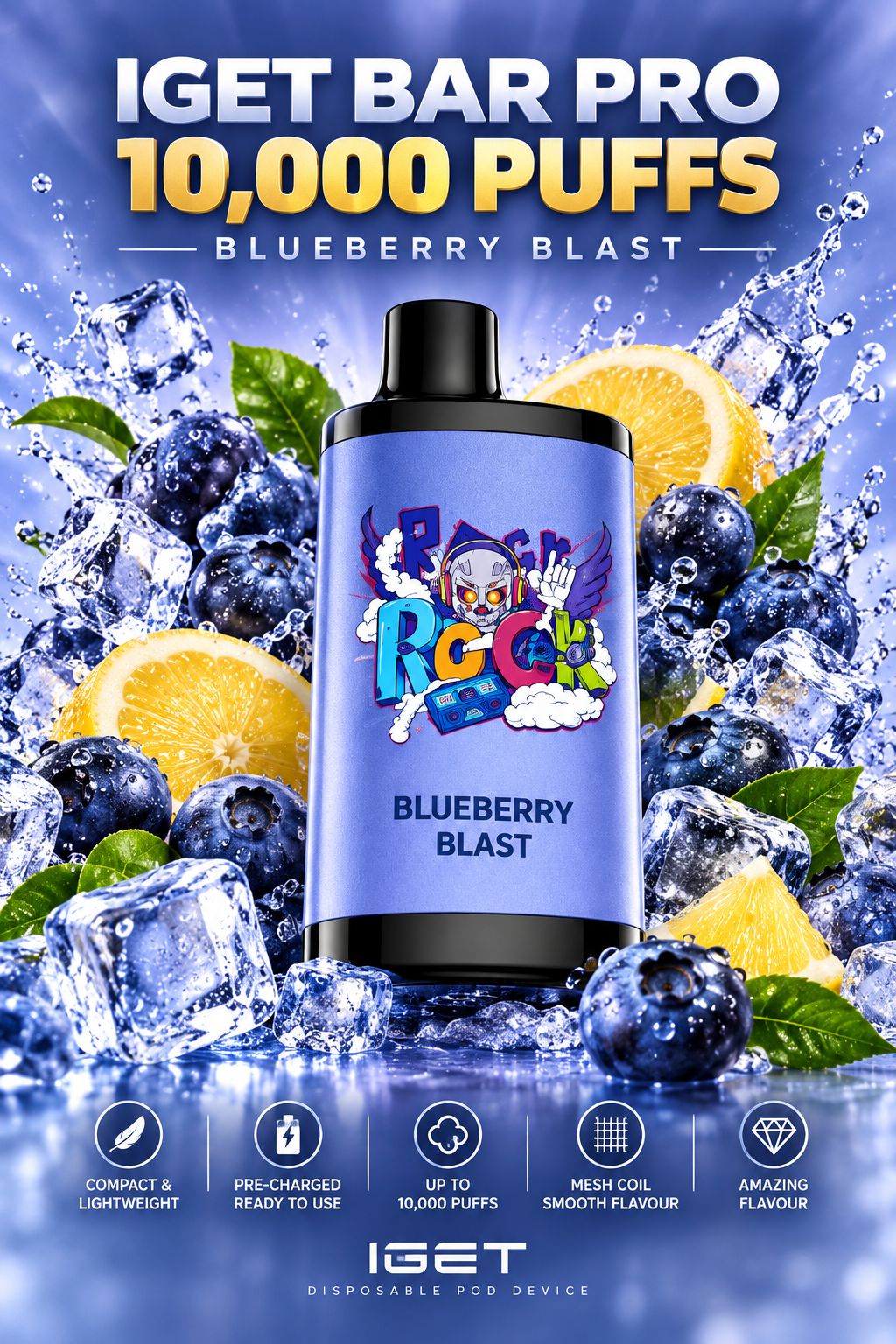 BLUEBERRY BLAST (NEW FLAVOUR!) - IGET BAR PRO 10,000